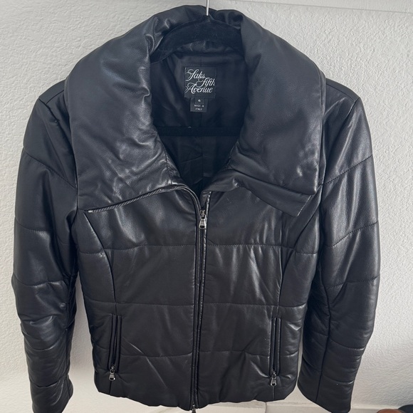 Saks Fith Avenue genuine leather puffer jacket - Picture 1 of 6